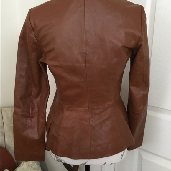 Saddle brown leather Zara two-button blazer. - Picture 3 of 4